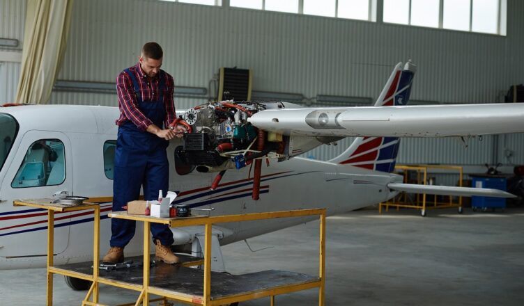 repairing airplane